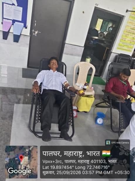 A student donating blood at the blood donation camp