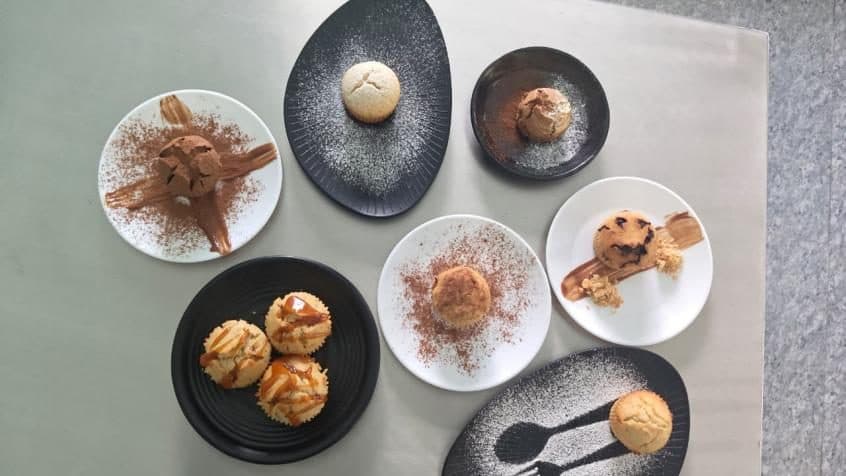 Plated desserts made in a bakery practical