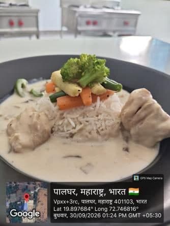 A plated dish prepared in a kitchen practical